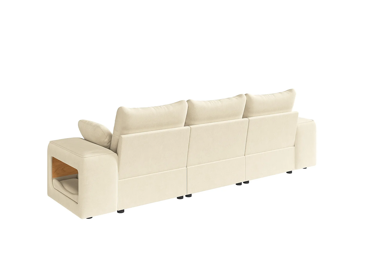 Canapé modulable 3 places en velours avec rangements et niches pour animaux - Beige