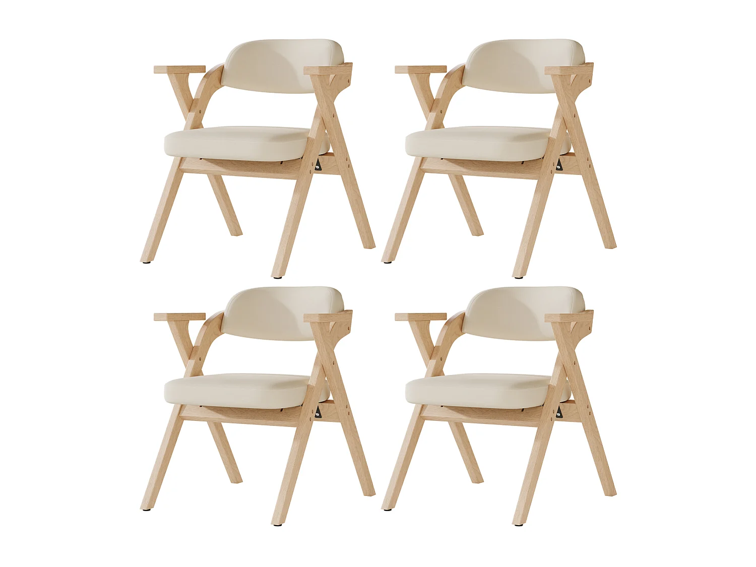 Lot de 4 chaises pliantes en lin beige avec accoudoirs - Naturel clair