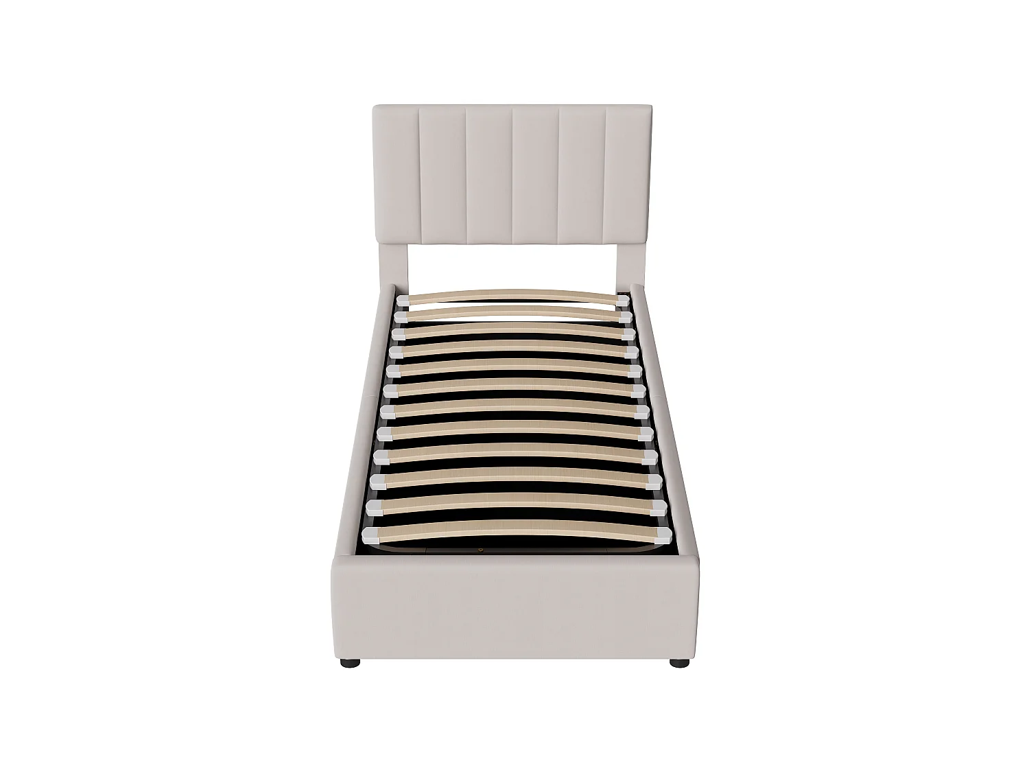 Lit rembourré 90x200 cm 1 place - Lit coffre pour enfant 90 x 200cm - tête de lit réglable - Lit simple avec espace de rangement - Sommier à lattes - Lin Beige