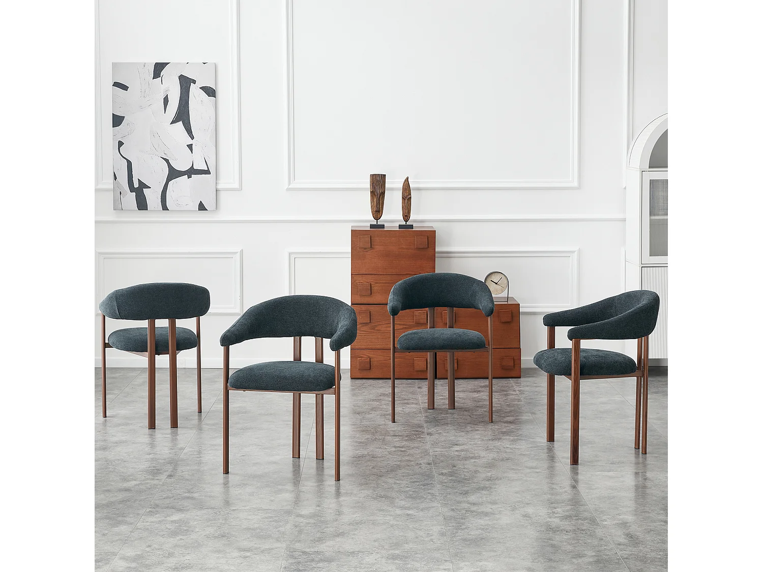 Juego de 4 sillas de comedor de lino con patas de metal - Negro