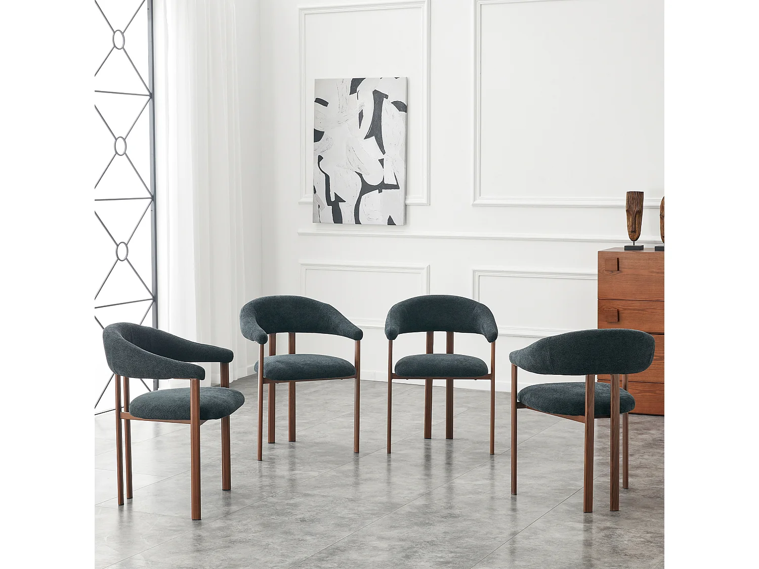 Juego de 4 sillas de comedor de lino con patas de metal - Negro
