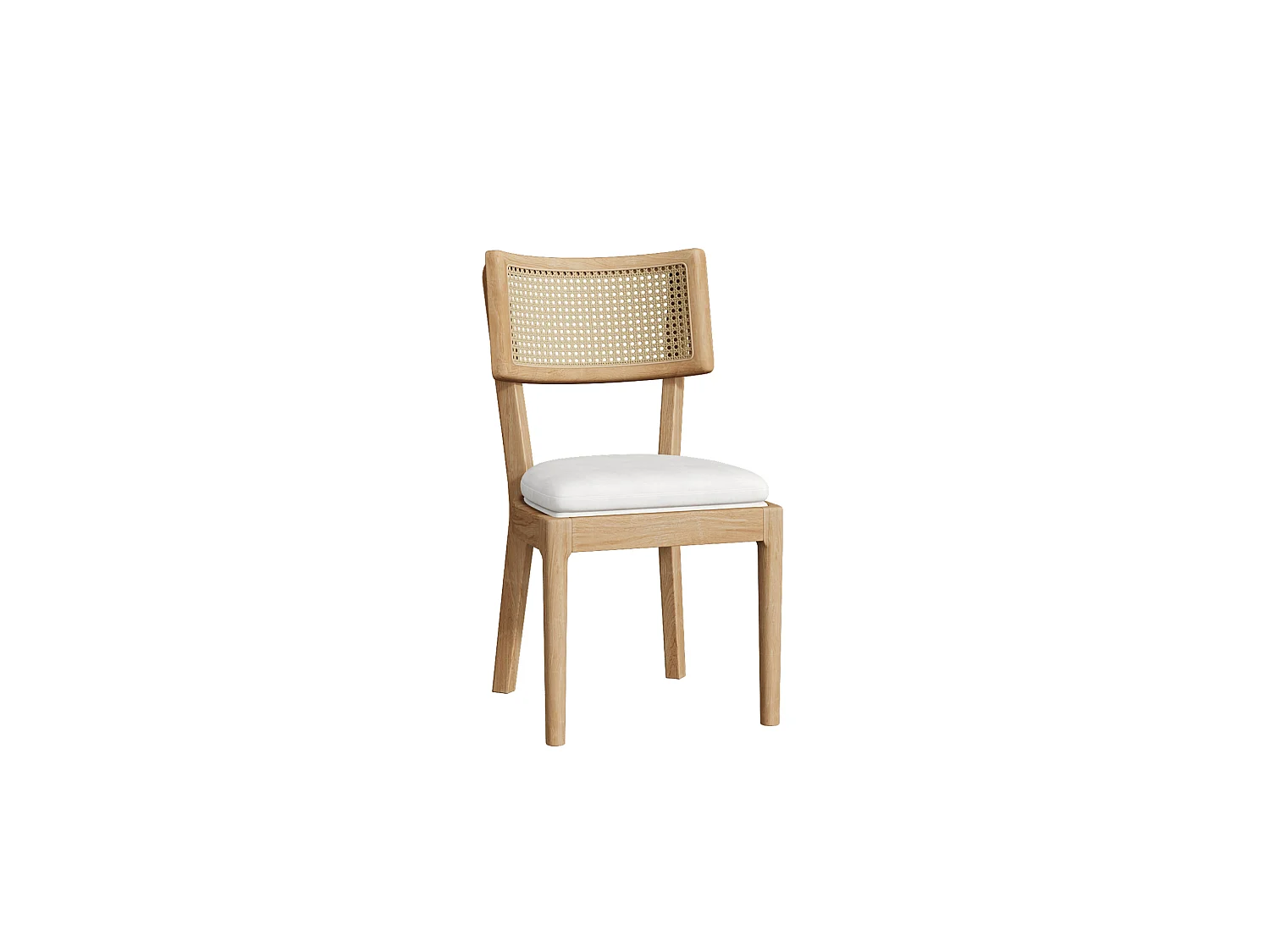 Lot de 4 chaises en bois et lin avec dossier en rotin - Naturel clair