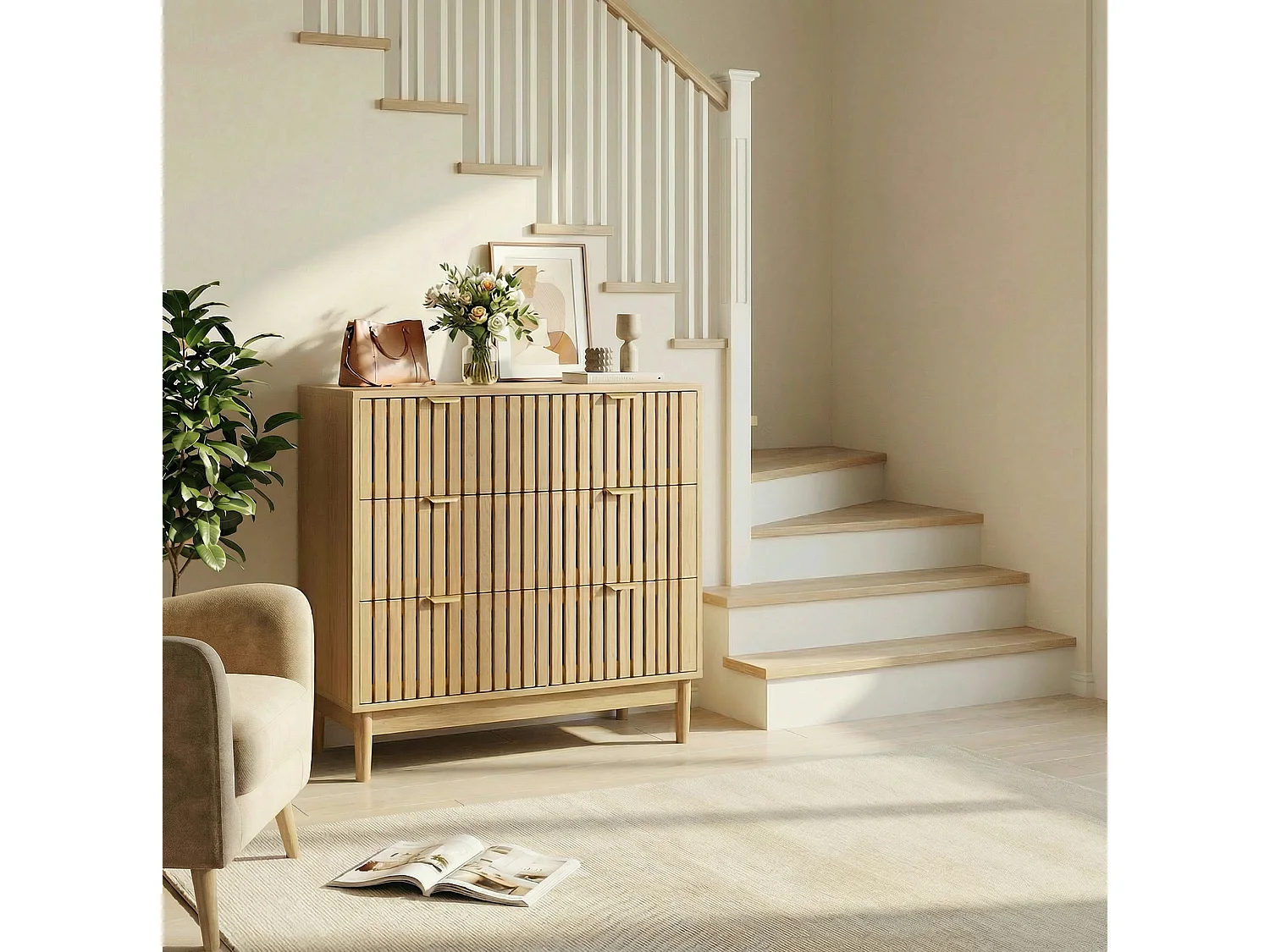 Cassettiera a 3 cassetti, 80x39x80 cm, legno color rovere
