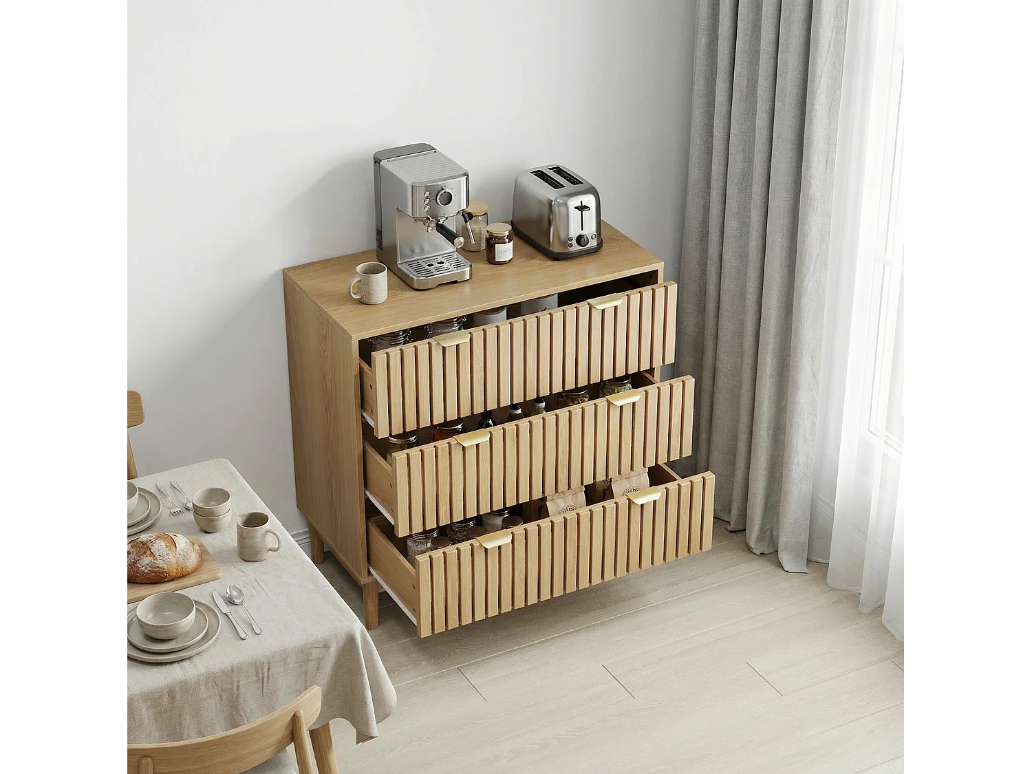 Cassettiera a 3 cassetti, 80x39x80 cm, legno color rovere