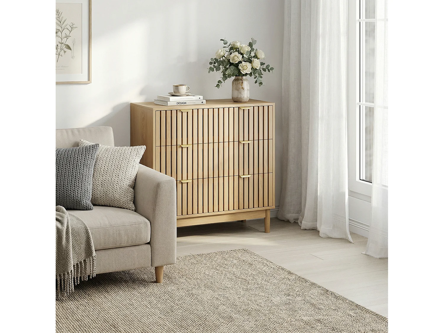 Cassettiera a 3 cassetti, 80x39x80 cm, legno color rovere
