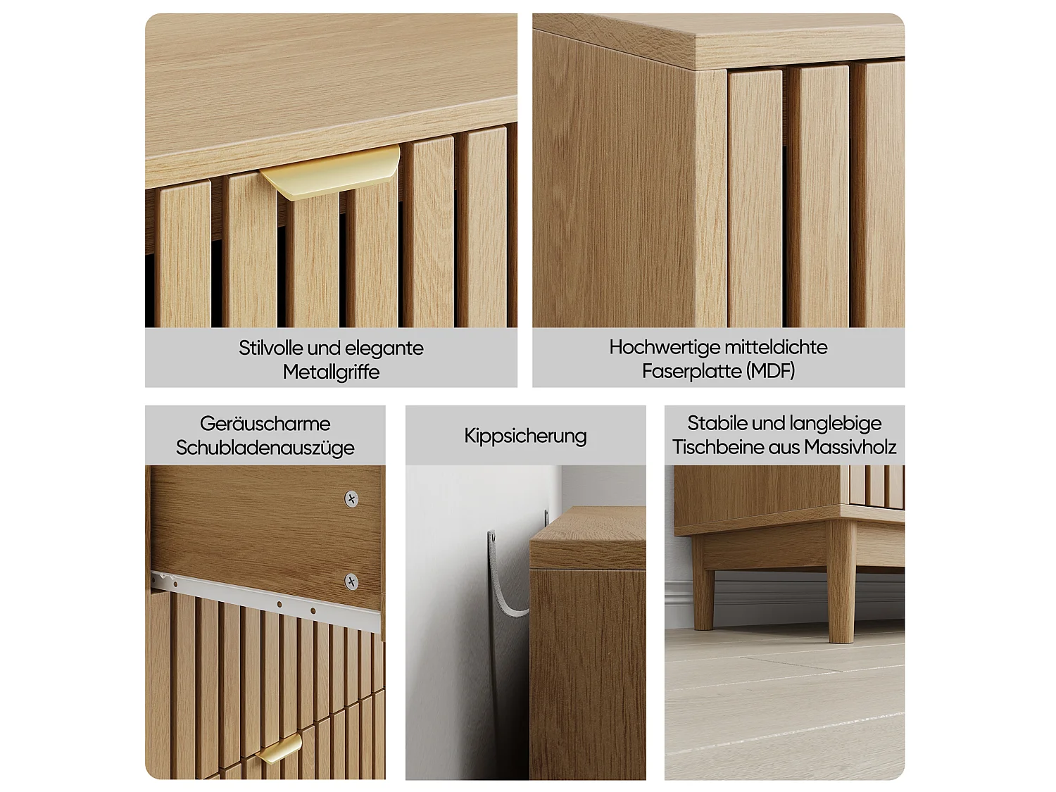 Cassettiera a 3 cassetti, 80x39x80 cm, legno color rovere