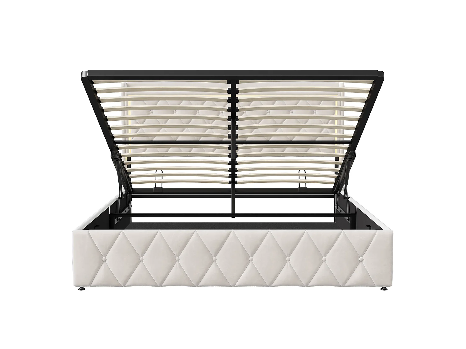 Lit Coffre 140x190 - Lit double coffre avec LED et USB - Lit 140x190 cm avec rangement et tete de lit - Lit capitonne avec sommier à lattes - Velours Beige