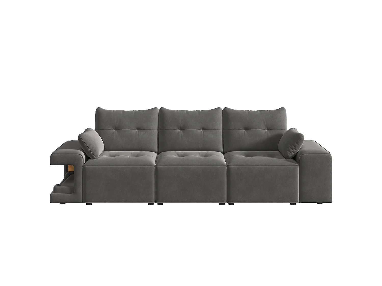 Canapé modulable 3 places en velours avec rangements et niches pour animaux - Gris