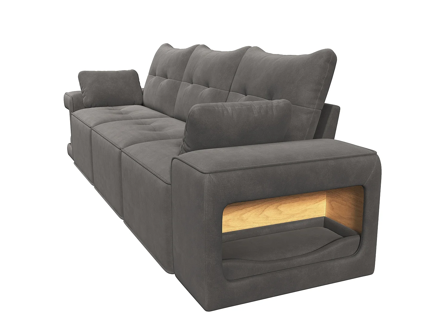 Canapé modulable 3 places en velours avec rangements et niches pour animaux - Gris