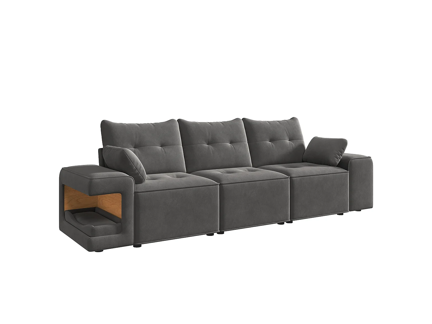Canapé modulable 3 places en velours avec rangements et niches pour animaux - Gris