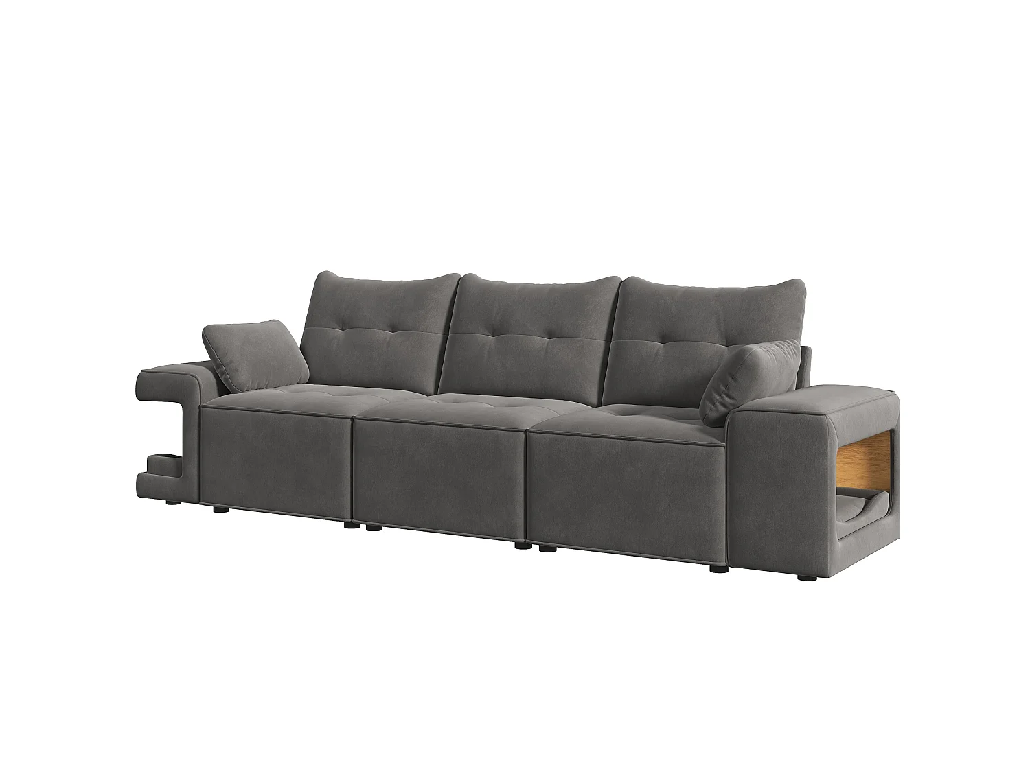 Canapé modulable 3 places en velours avec rangements et niches pour animaux - Gris
