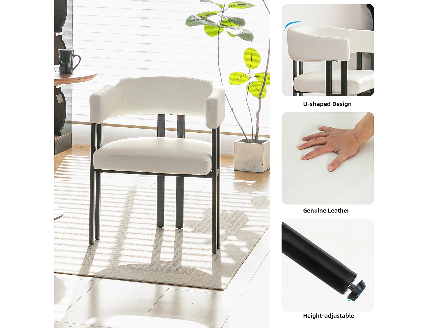 Chaise à manger en simili cuir avec accoudoirs, structure en métal - Beige