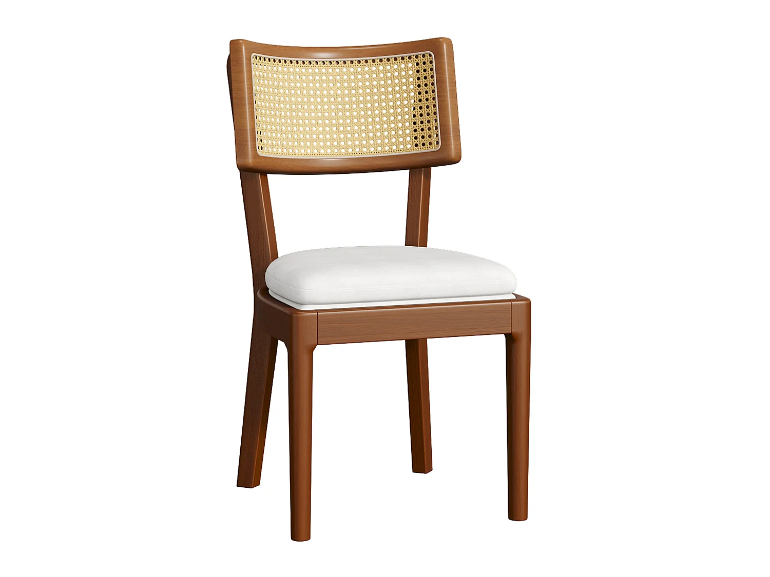 Lot de 6 chaises en bois et lin avec dossier en rotin - Marron