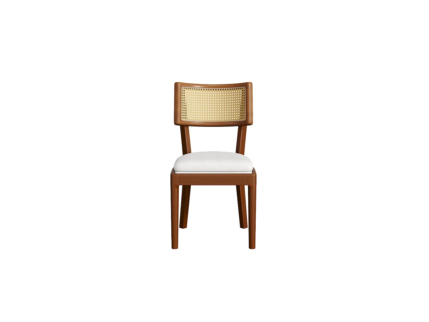 Lot de 6 chaises en bois et lin avec dossier en rotin - Marron