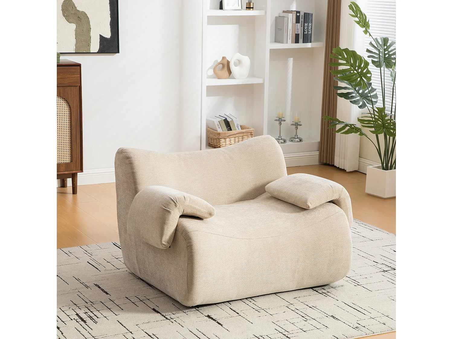 Canapé compressé simple en chenille kaki clair, sans montage
