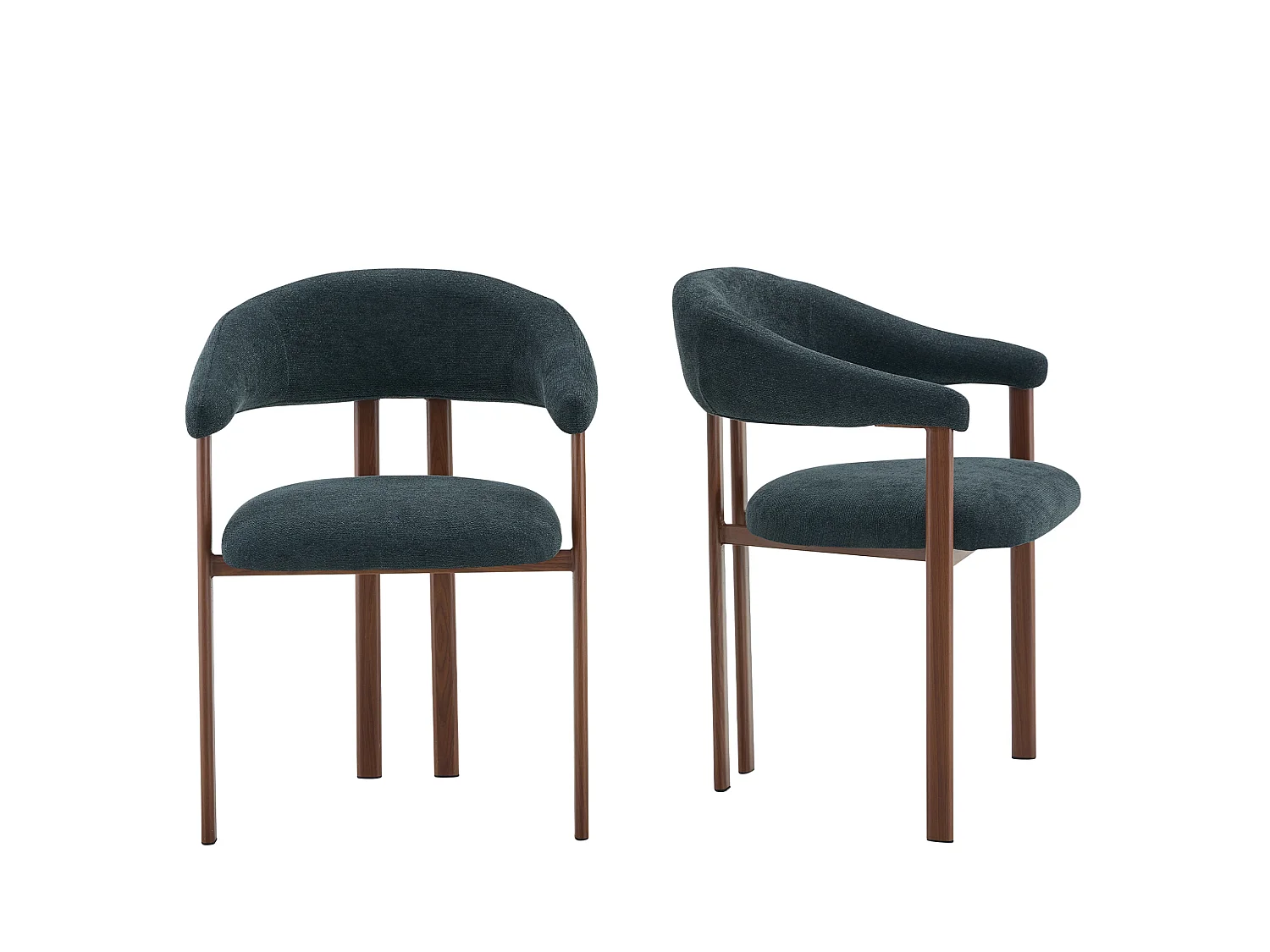 Set van 2 eetkamerstoelen in zwart linnen met metalen poten