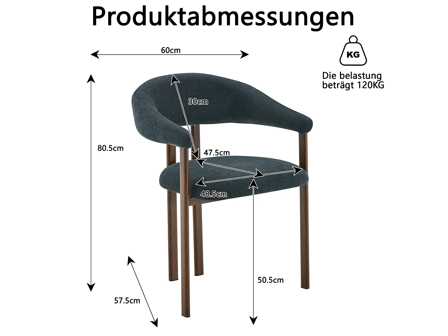 Set van 2 eetkamerstoelen in zwart linnen met metalen poten