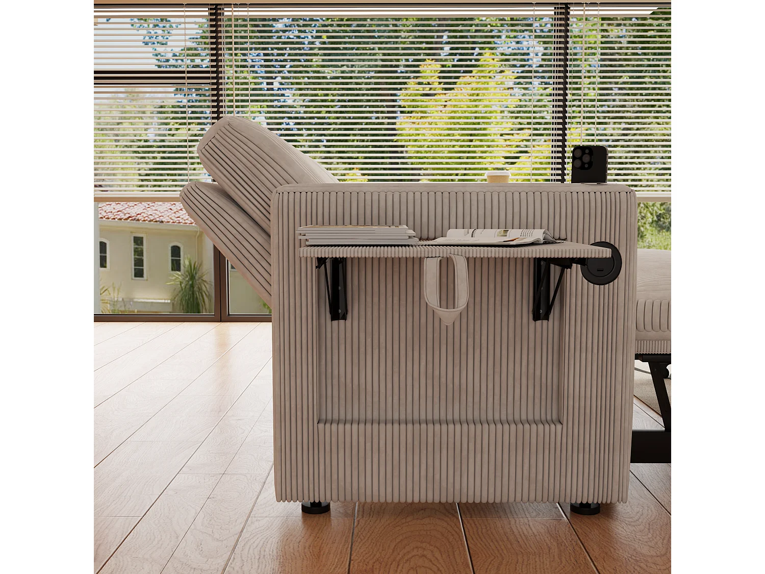 Tweezits slaapbank met USB-poort en verstelbare rugleuning - Wit corduroy