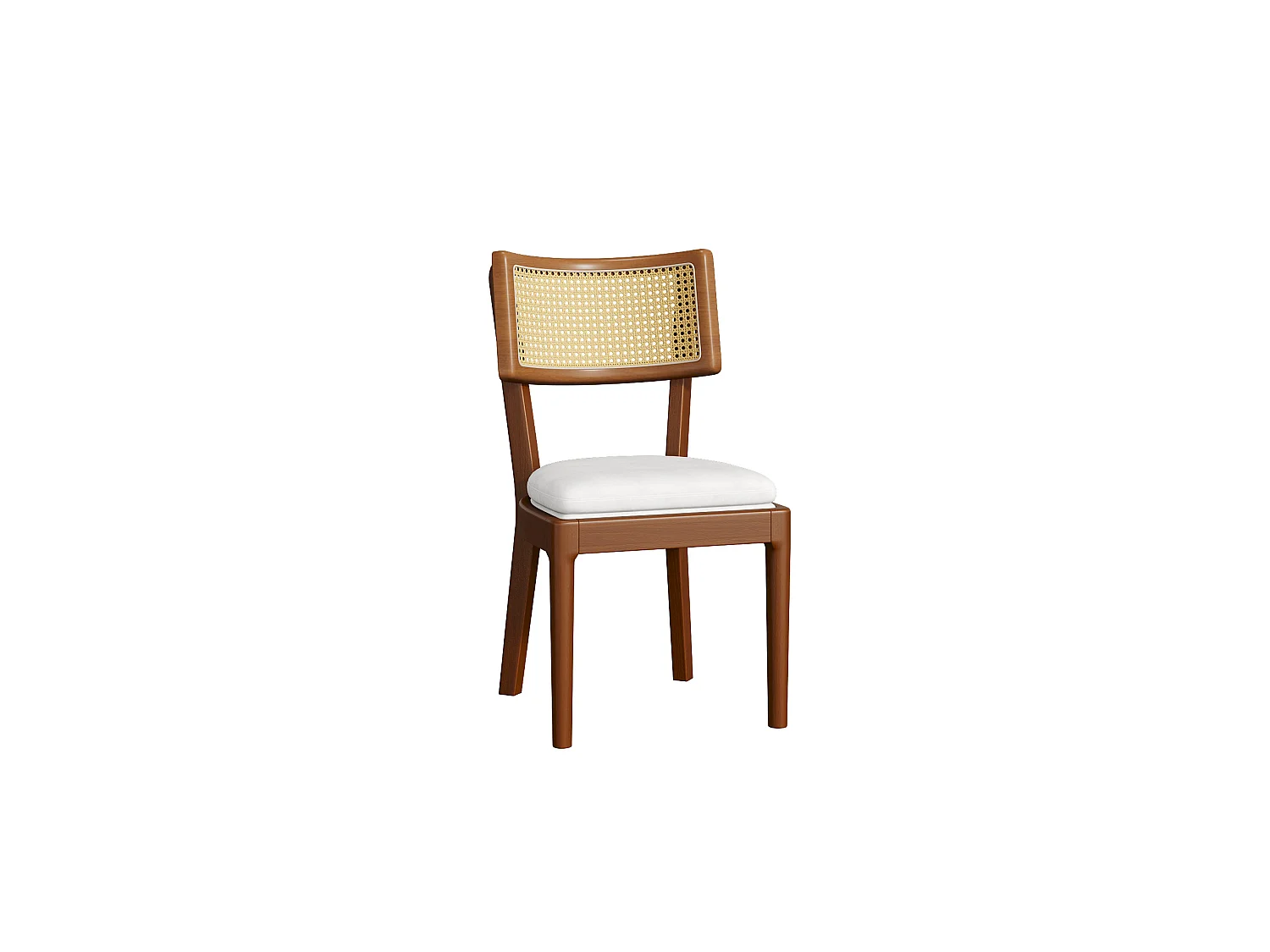 Juego de 4 sillas de madera y lino con respaldo de ratán - Marrón