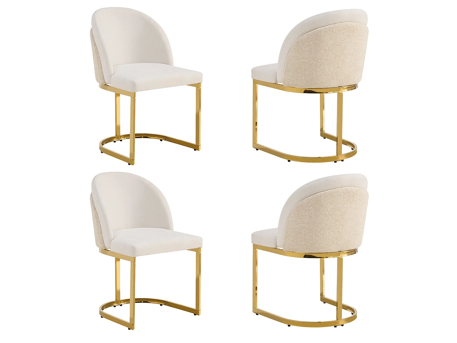 Lot de 4 chaises avec pieds en métal doré - Tissu en chenille beige