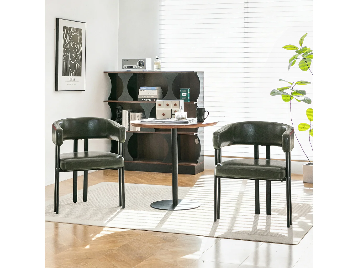 Chaise à manger en simili cuir avec accoudoirs, structure en métal - Vert