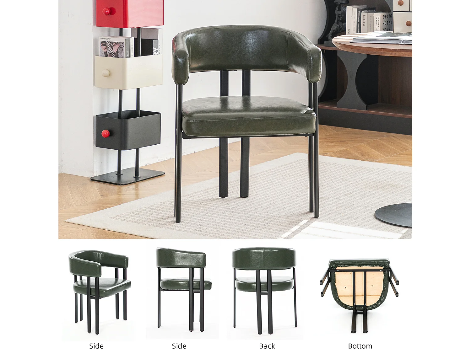 Chaise à manger en simili cuir avec accoudoirs, structure en métal - Vert