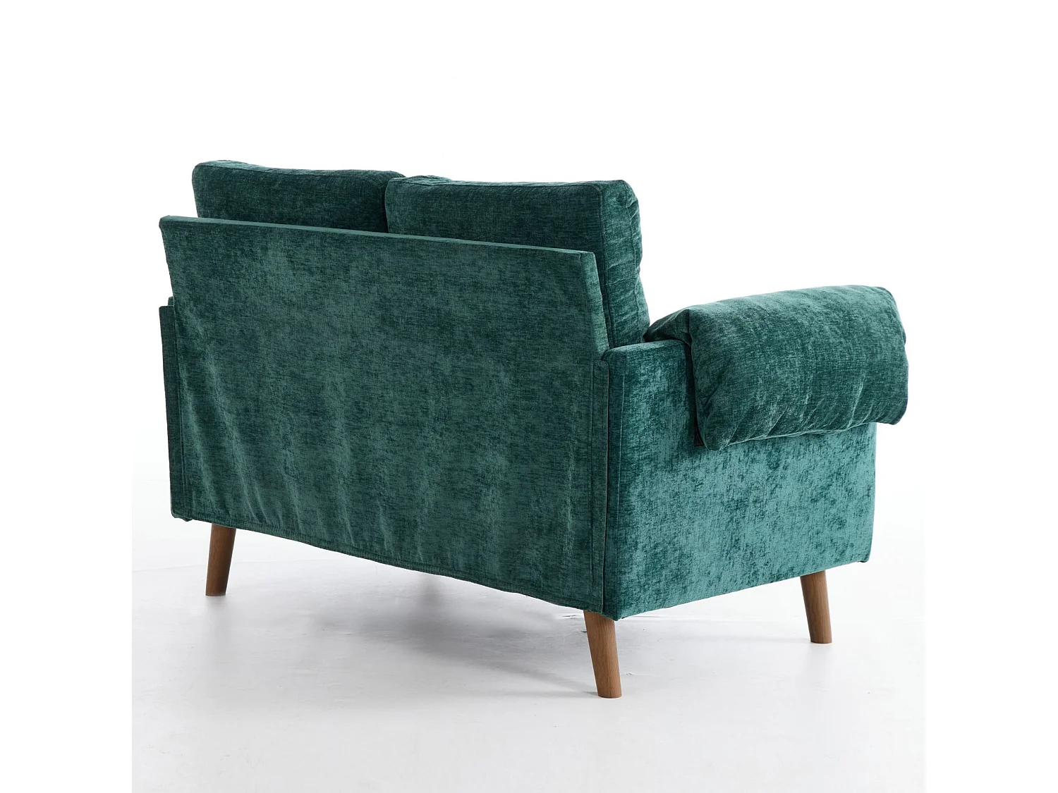 Canapé 2 places en chenille vert - Pieds imitation bois