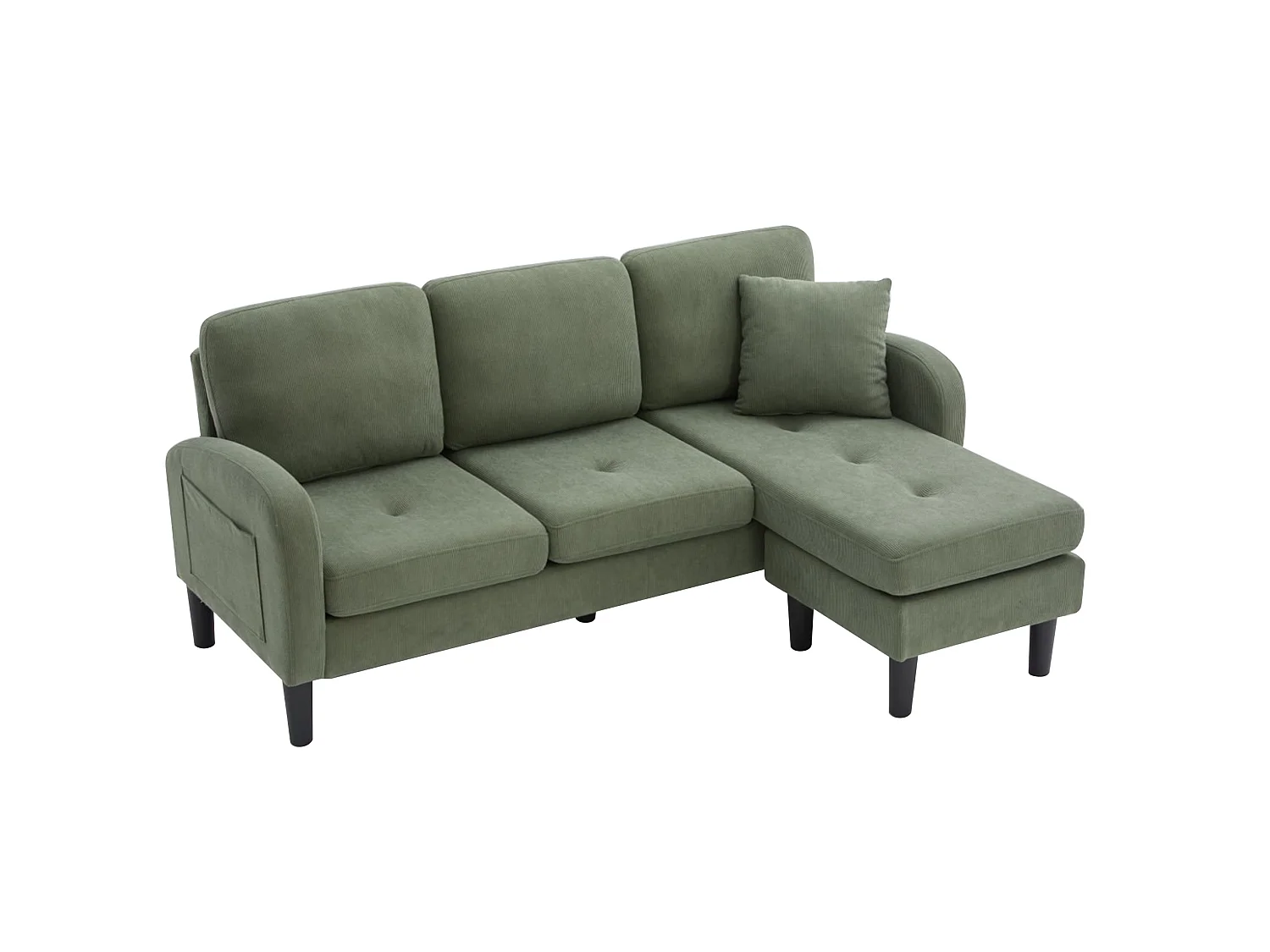 Canapé d'angle modulable 3 places 166 x 188 cm avec méridienne - Velours côtelé vert