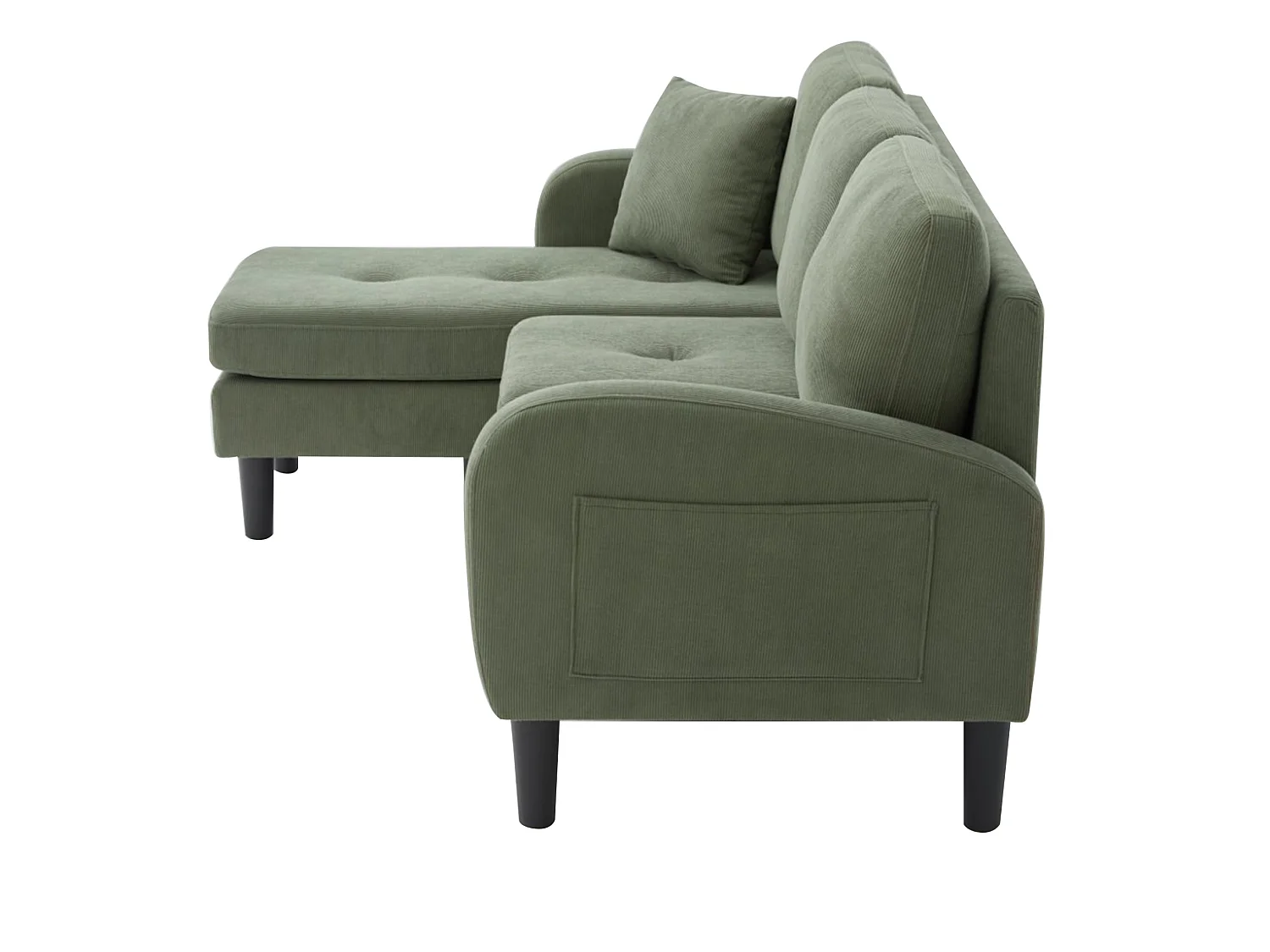 Canapé d'angle modulable 3 places 166 x 188 cm avec méridienne - Velours côtelé vert