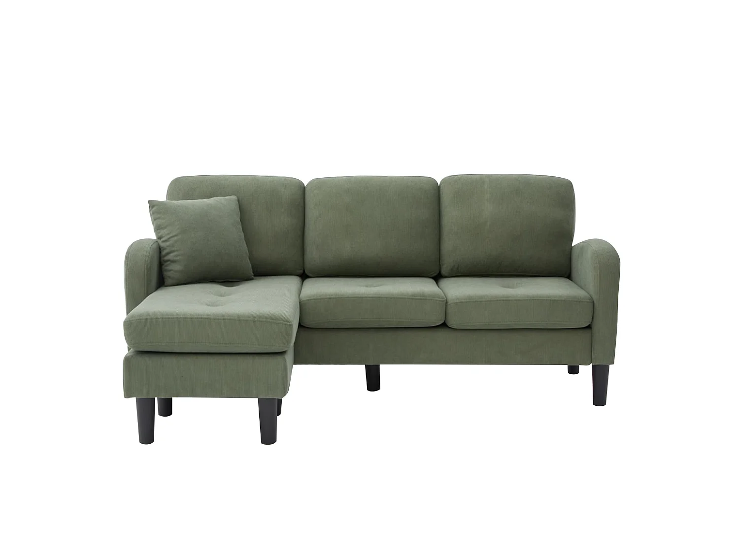 Canapé d'angle modulable 3 places 166 x 188 cm avec méridienne - Velours côtelé vert
