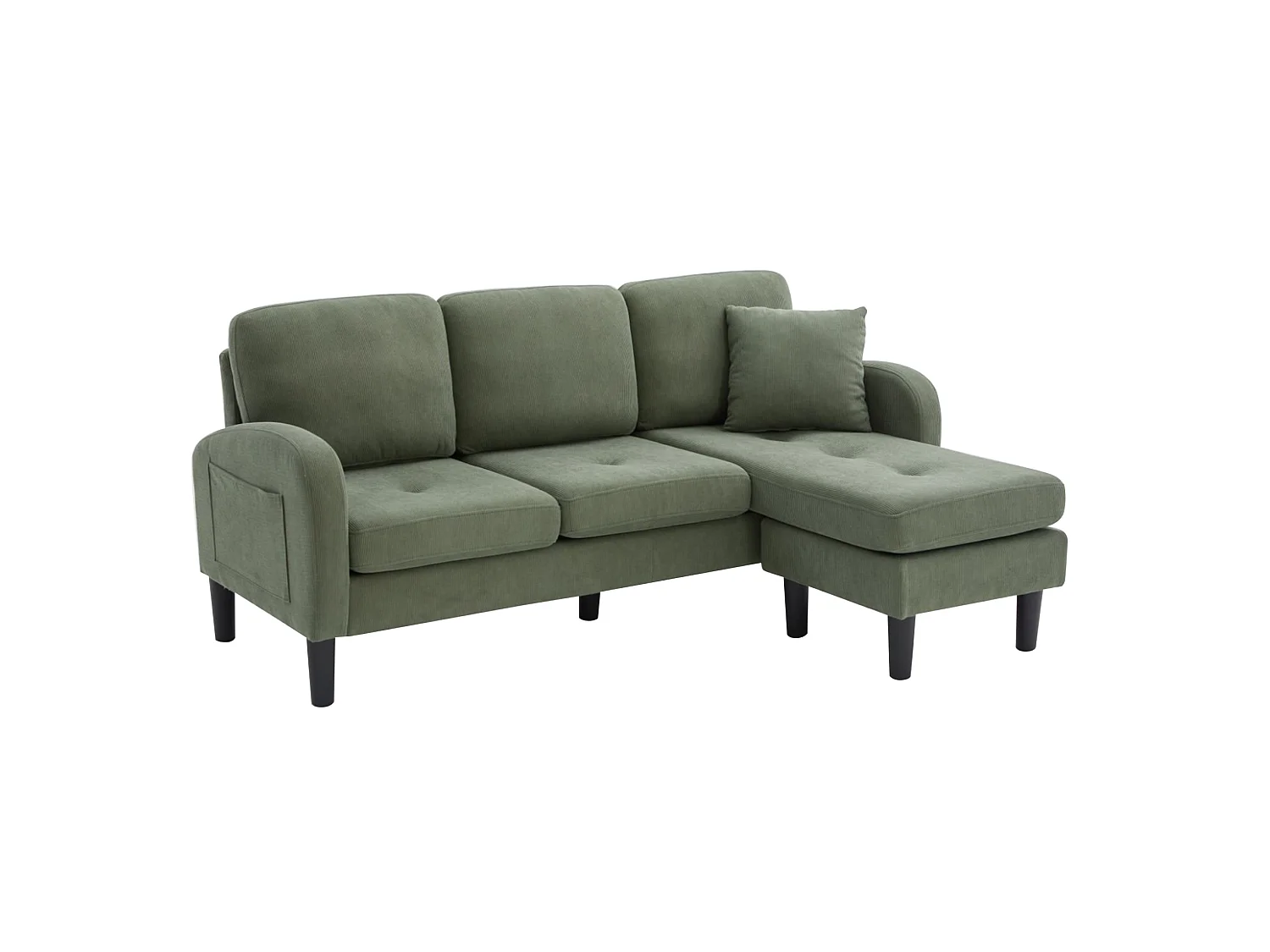 Canapé d'angle modulable 3 places 166 x 188 cm avec méridienne - Velours côtelé vert