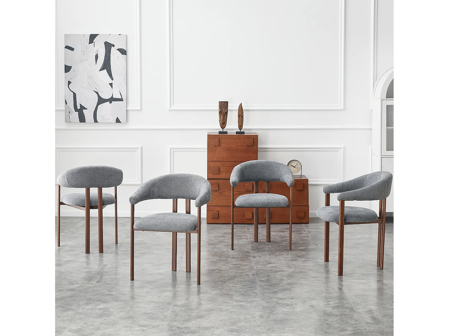 Set van 4 linnen eetkamerstoelen met metalen poten - Grijs