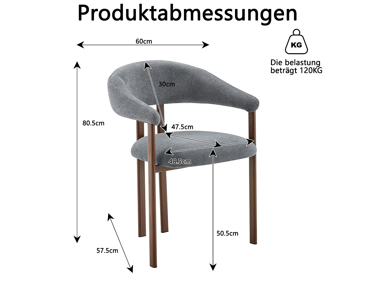 Set van 4 linnen eetkamerstoelen met metalen poten - Grijs
