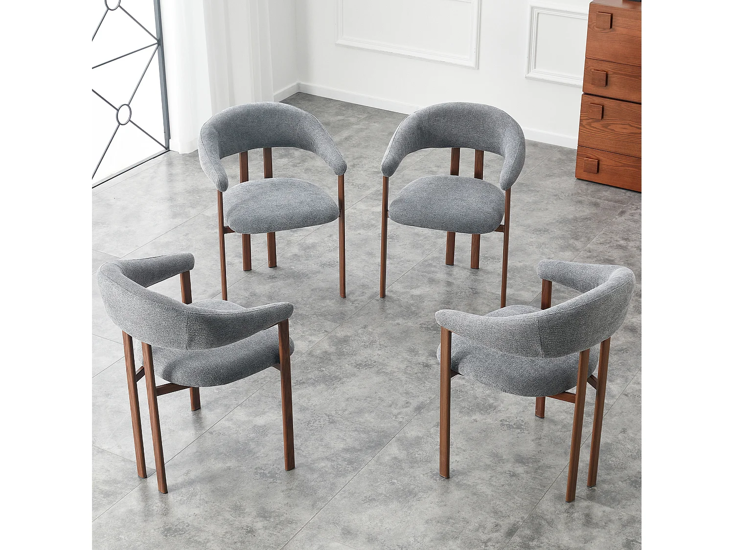 Set van 4 linnen eetkamerstoelen met metalen poten - Grijs