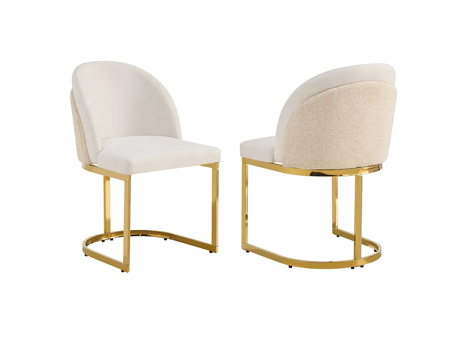 Set van 2 stoelen met gouden metalen poten - Beige chenillestof