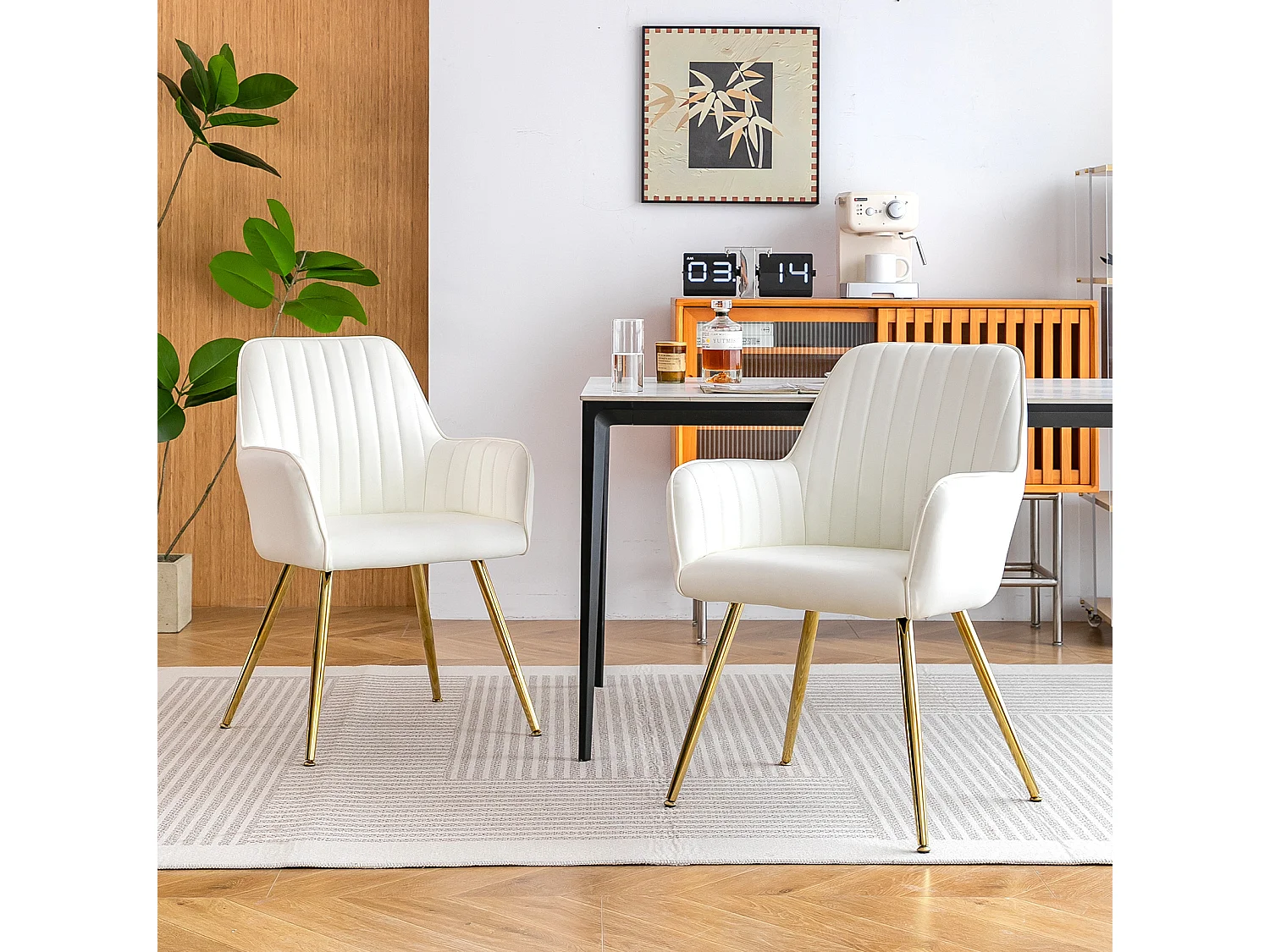 Set van 2 stoelen met gouden metalen poten - Wit kunstleer