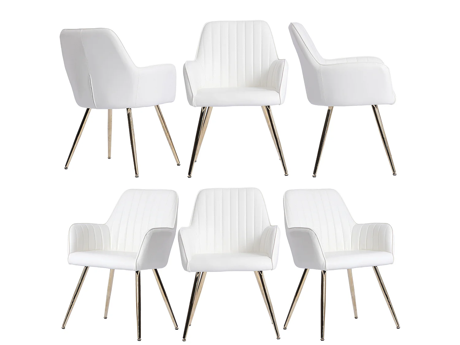 Set van 2 stoelen met gouden metalen poten - Wit kunstleer