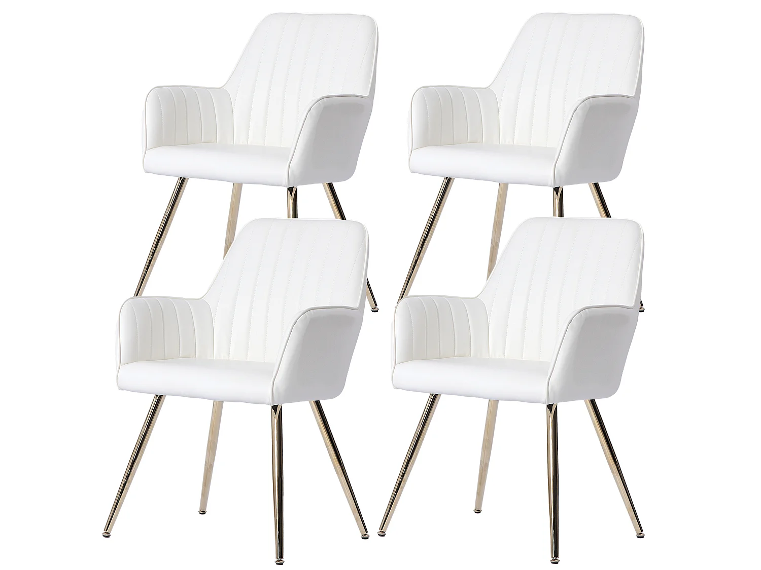 Set van 2 stoelen met gouden metalen poten - Wit kunstleer