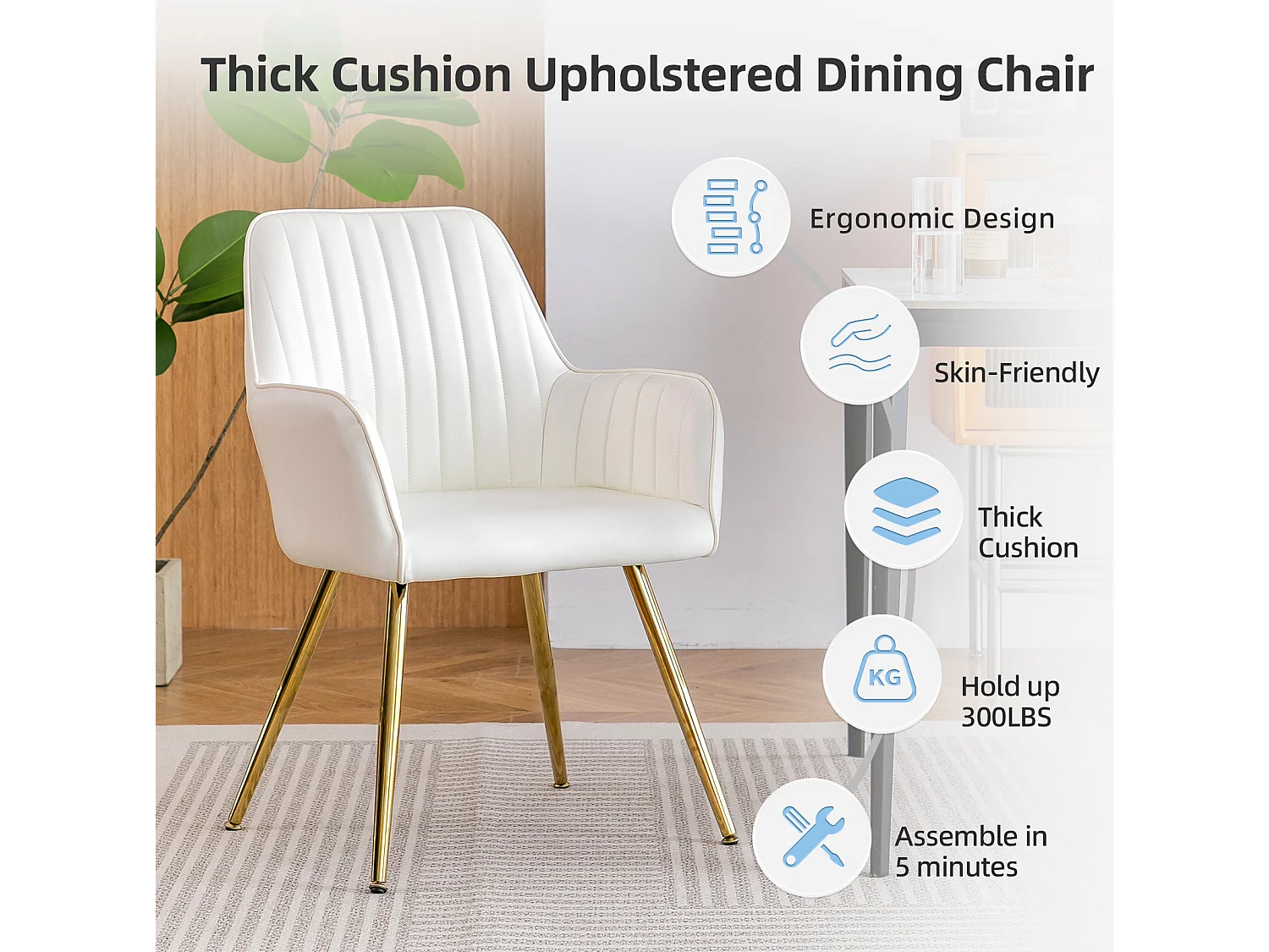 Set van 2 stoelen met gouden metalen poten - Wit kunstleer