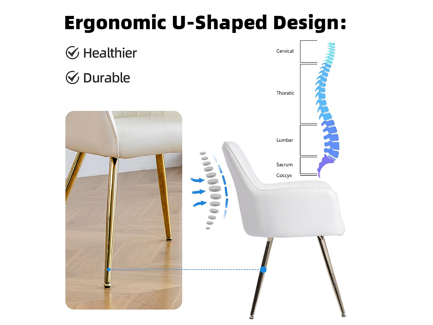Set van 2 stoelen met gouden metalen poten - Wit kunstleer