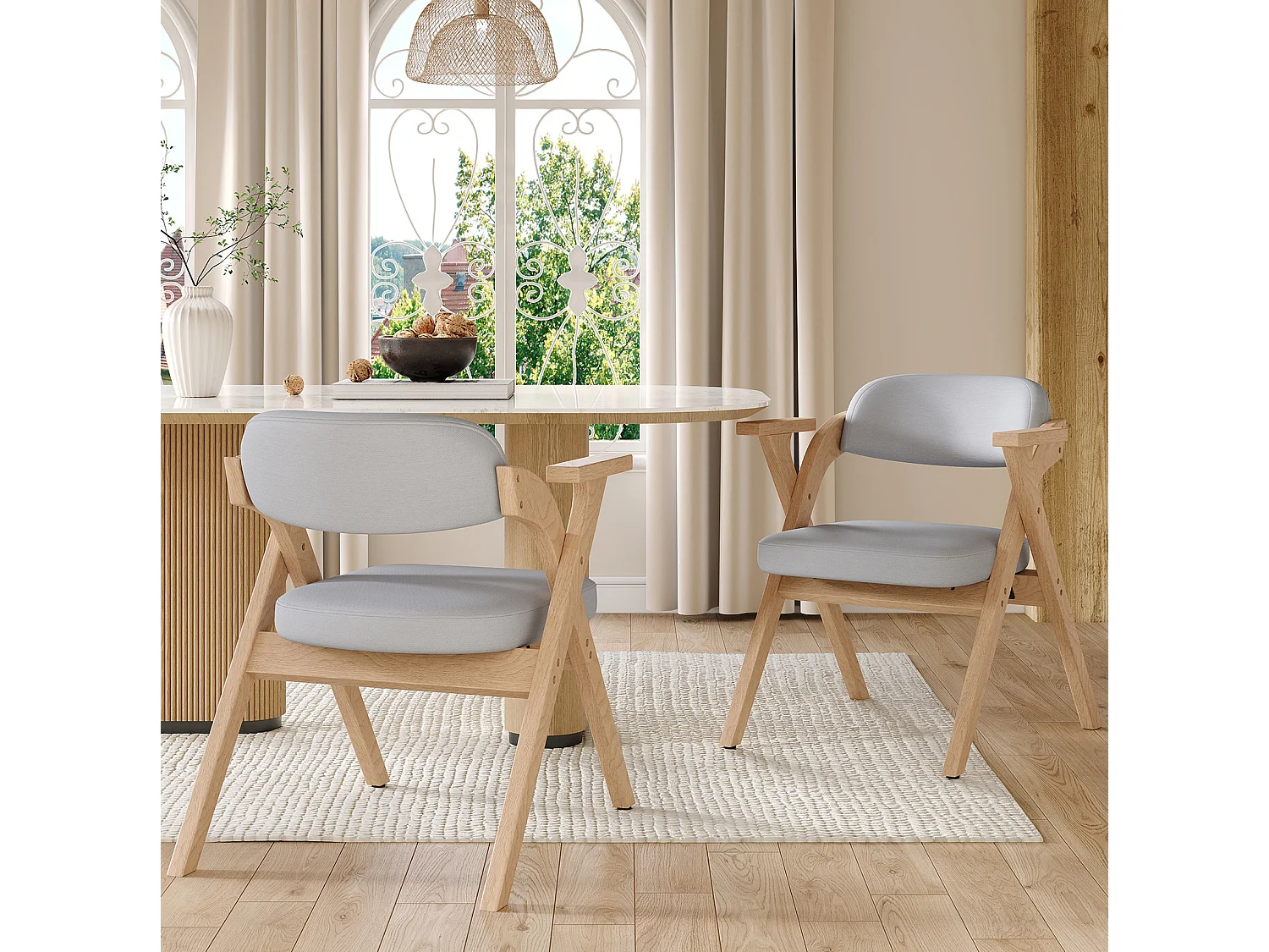 Set van 2 opklapbare stoelen in grijs linnen met armleuningen - Licht naturel