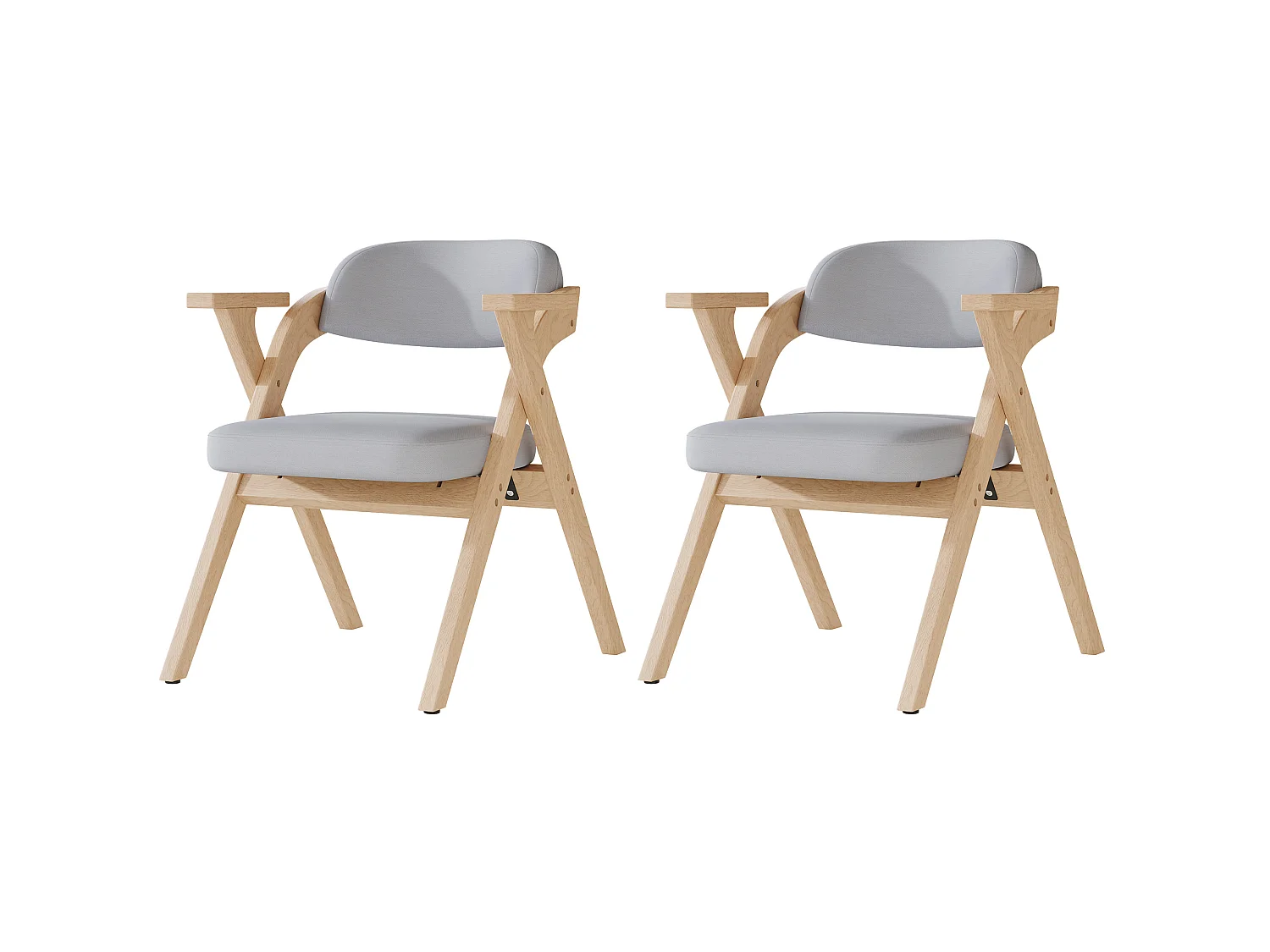 Set van 2 opklapbare stoelen in grijs linnen met armleuningen - Licht naturel