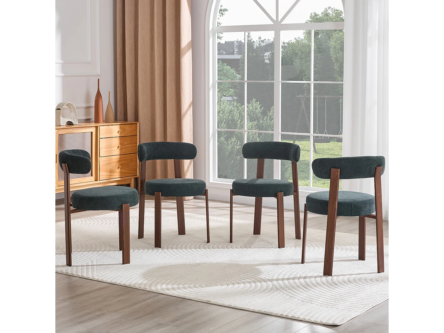 Juego de 4 sillas de comedor con patas de madera - Lino negro