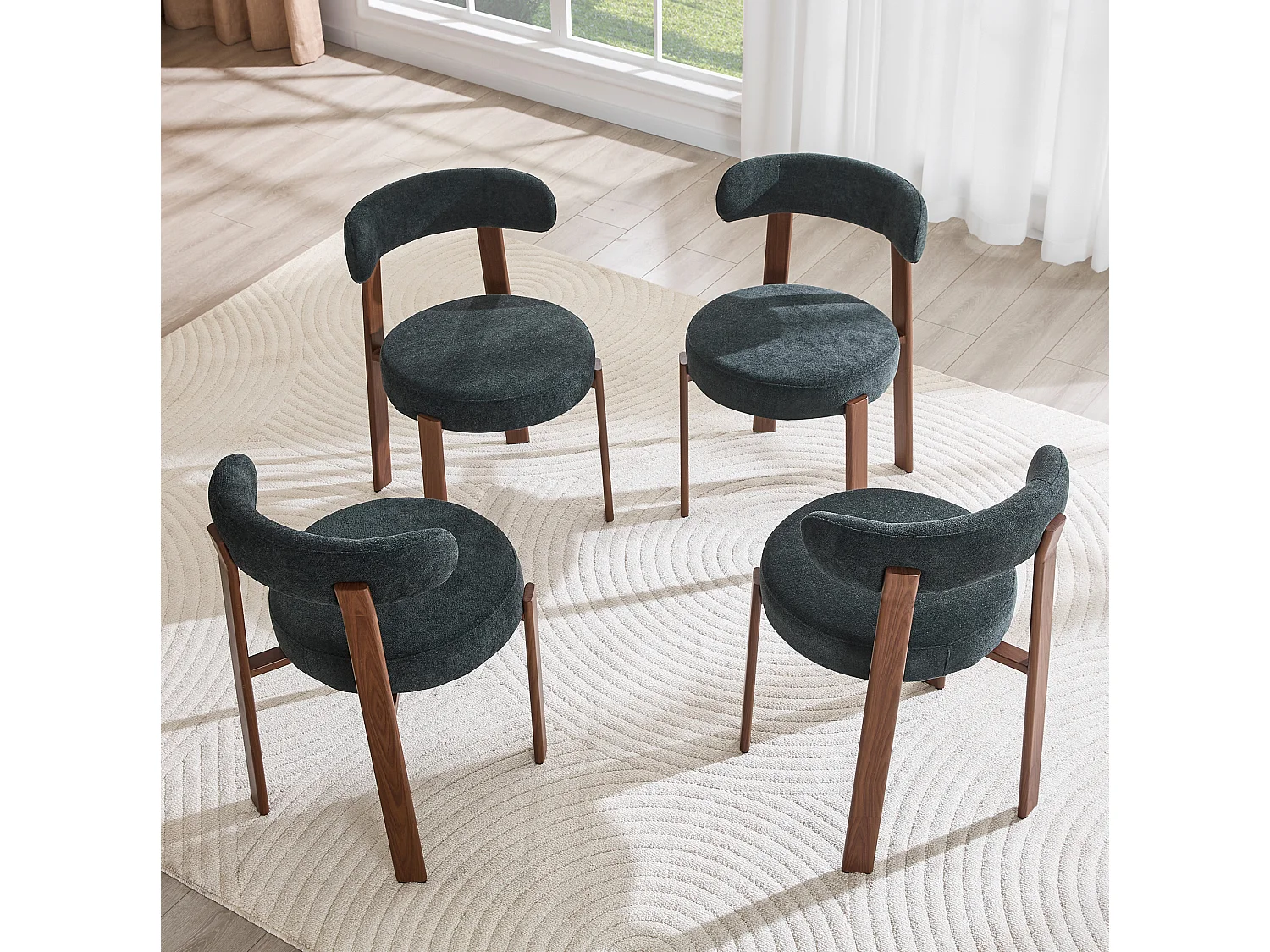 Juego de 4 sillas de comedor con patas de madera - Lino negro