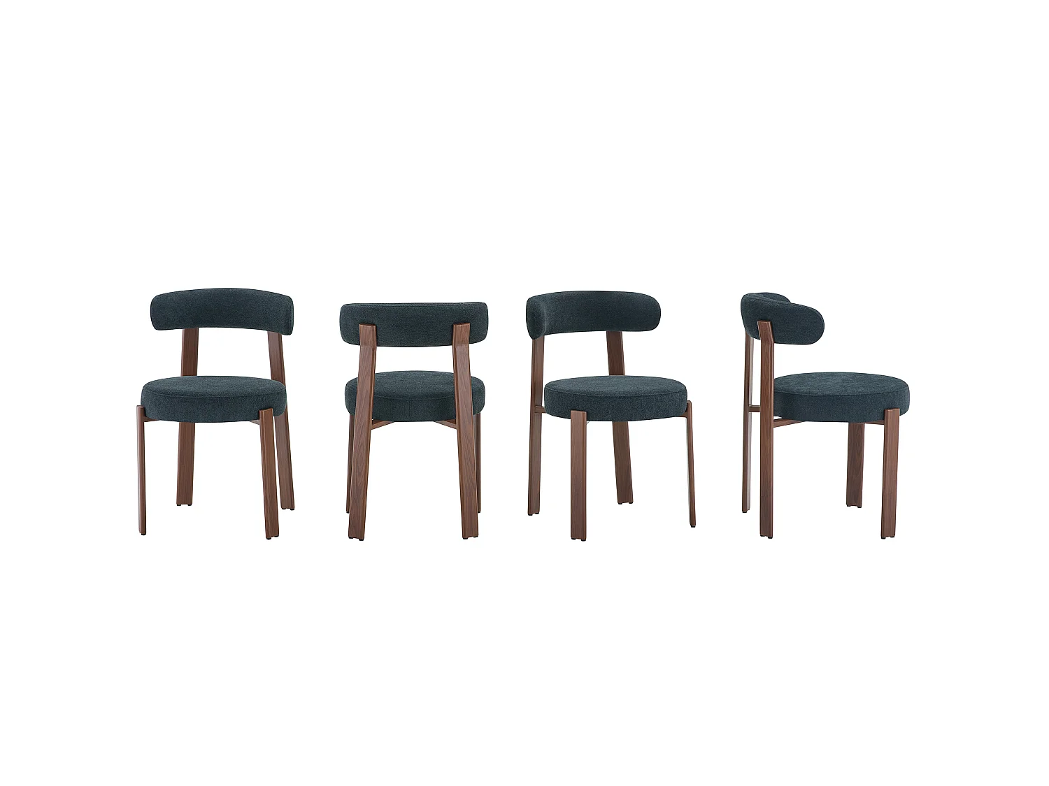 Juego de 4 sillas de comedor con patas de madera - Lino negro
