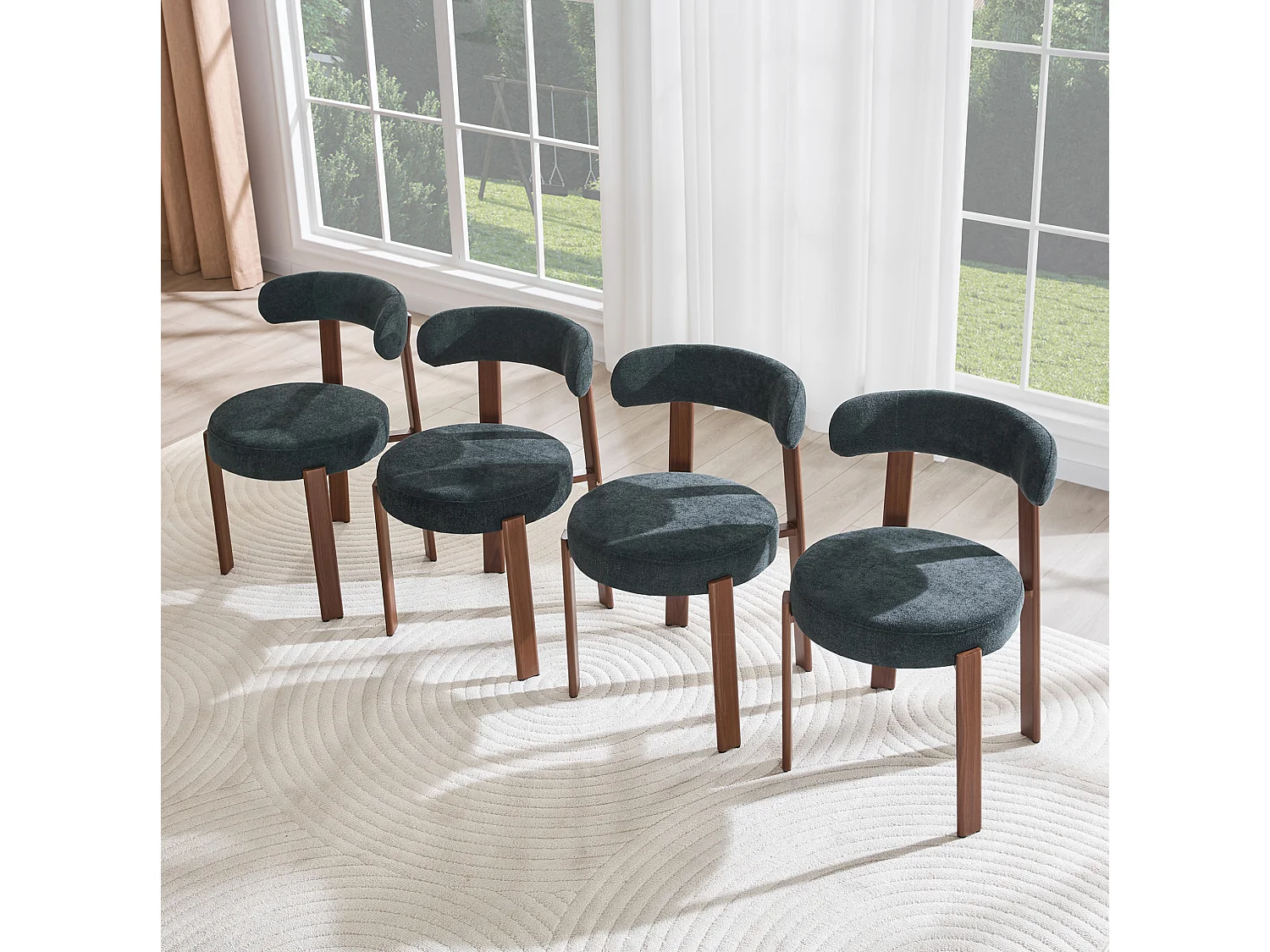 Juego de 4 sillas de comedor con patas de madera - Lino negro