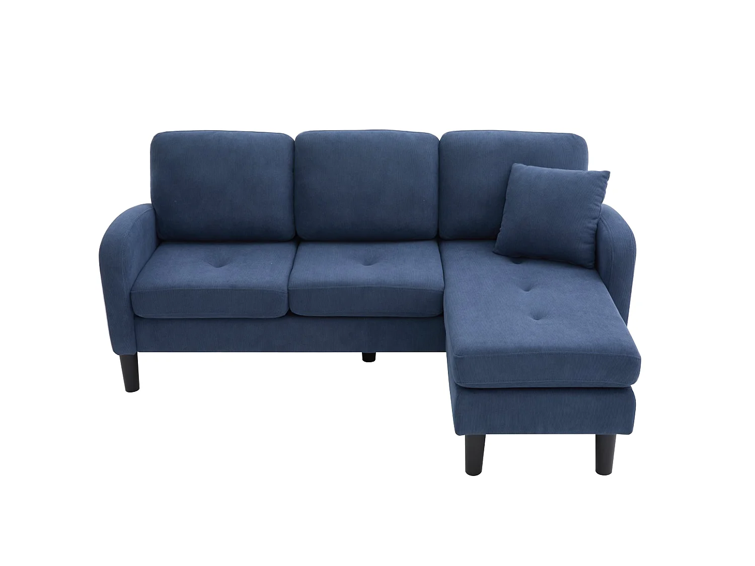 Canapé d'angle modulable 3 places 166 x 188 cm avec méridienne - Velours côtelé bleu