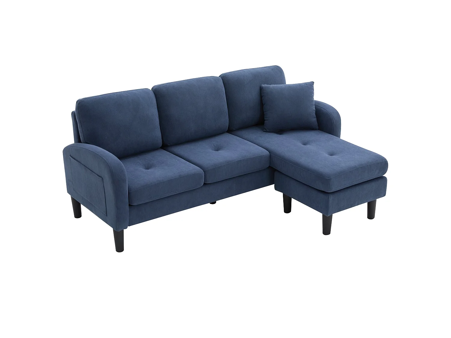 Canapé d'angle modulable 3 places 166 x 188 cm avec méridienne - Velours côtelé bleu