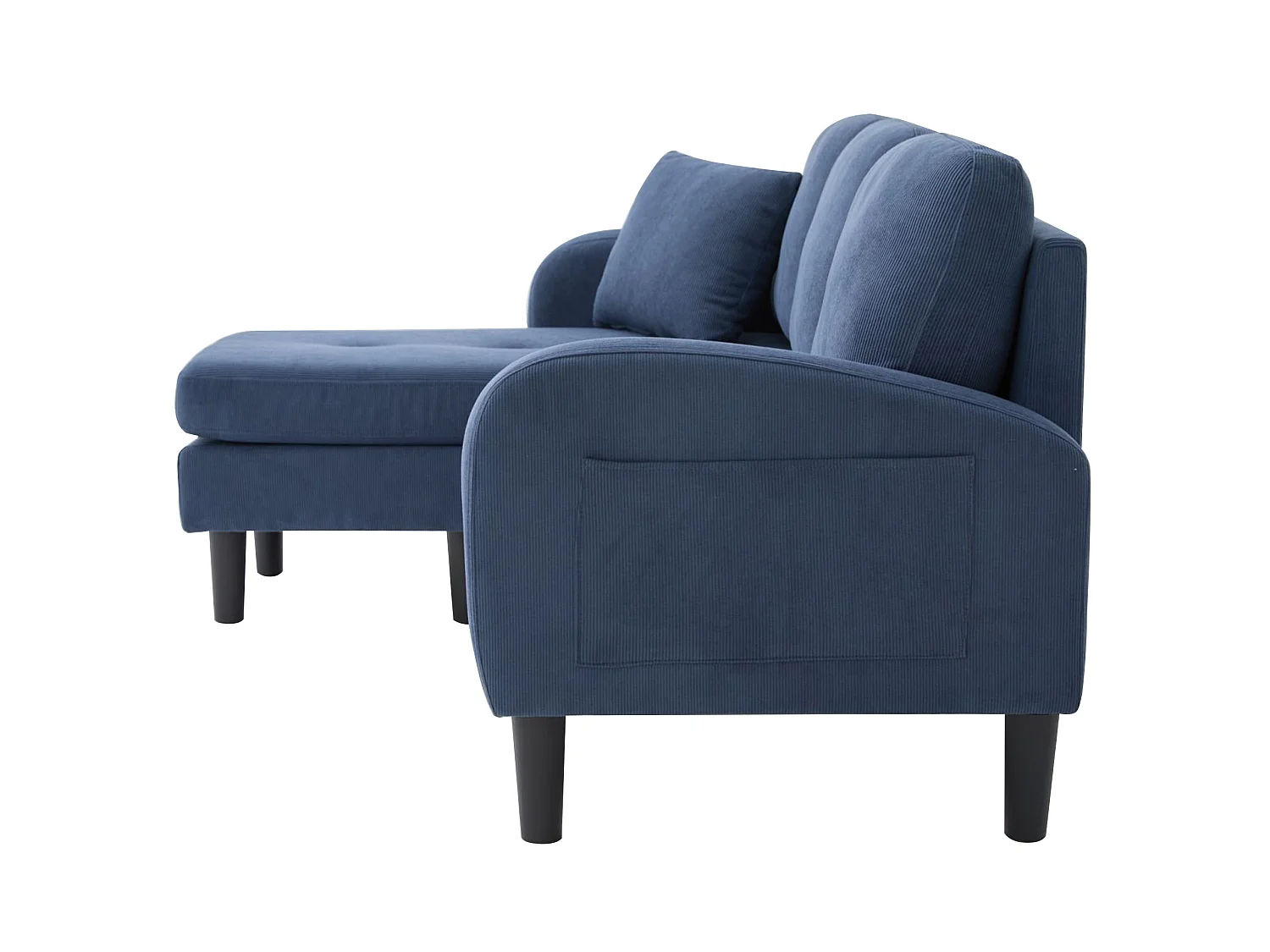 Canapé d'angle modulable 3 places 166 x 188 cm avec méridienne - Velours côtelé bleu