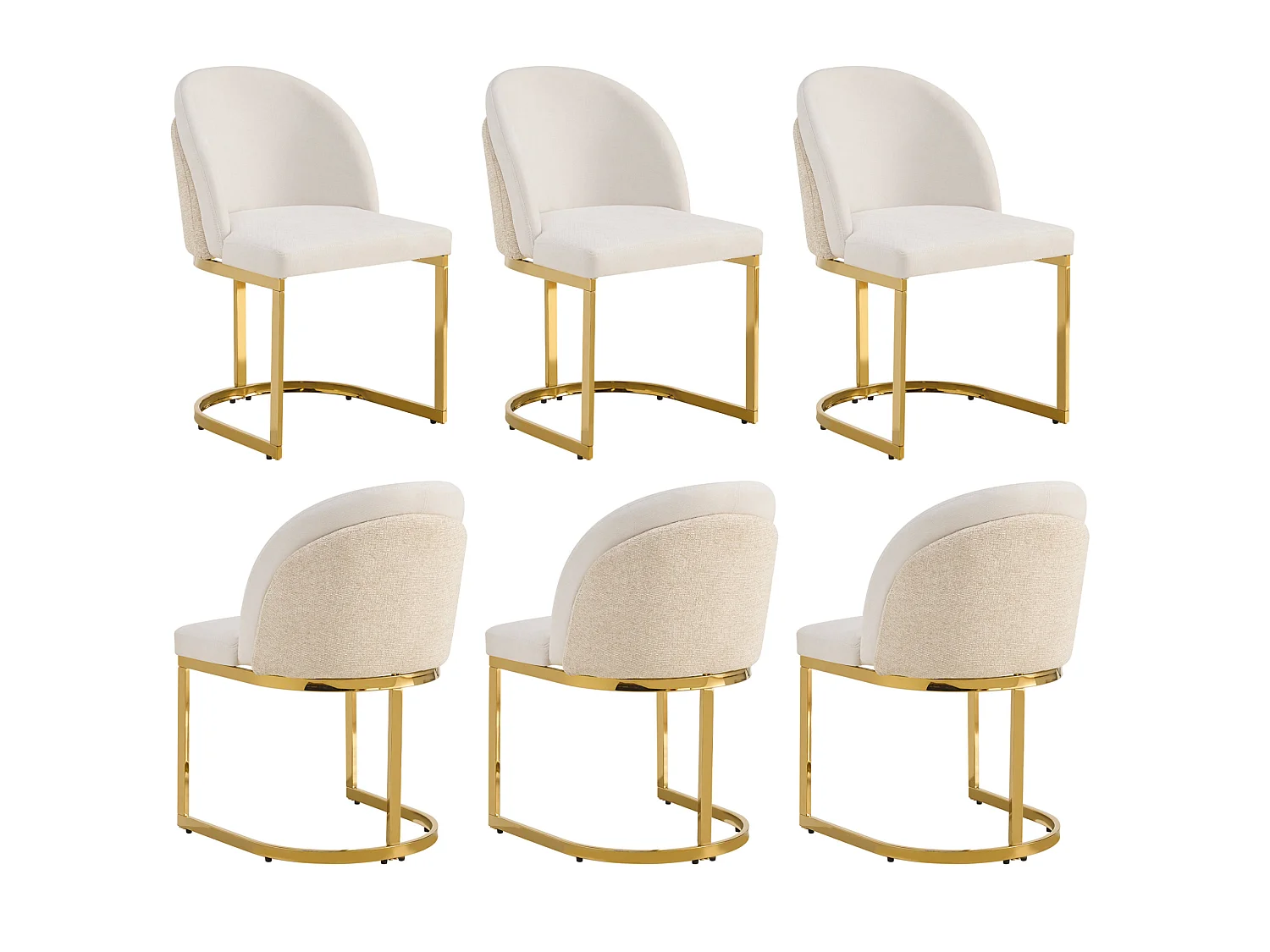 Lot de 6 chaises avec pieds en métal doré - Tissu en chenille beige